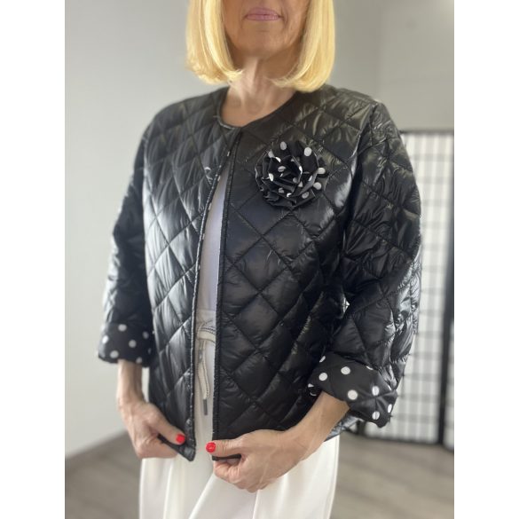 Steppelt pöttyös betétes blézer rózsával -fekete