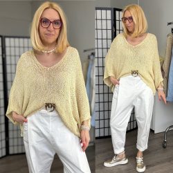 Amina V kivágású lurex szálas felső72851-sárga