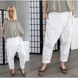 SUN ülepes, megkötős nadrág 6201 - fehér