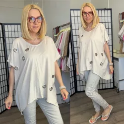 Hello Mya szegecses pamut tunika67142-bézs