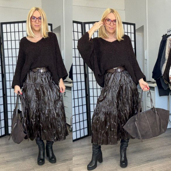 Remix gyűrt vegánbőr szoknya5027-kávébarna