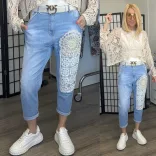 S Woman horgolt elasztikus ülepes farmer SW1851 - világoskék