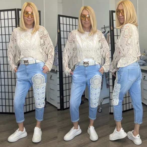 S Woman horgolt elasztikus ülepes farmer SW1851 - világoskék