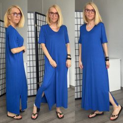 Helena rövid ujjú pamut maxiruha - királykék