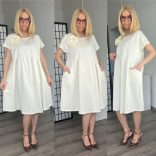 Nicky rózsás rövid ujjú ruha 7510 - bézs