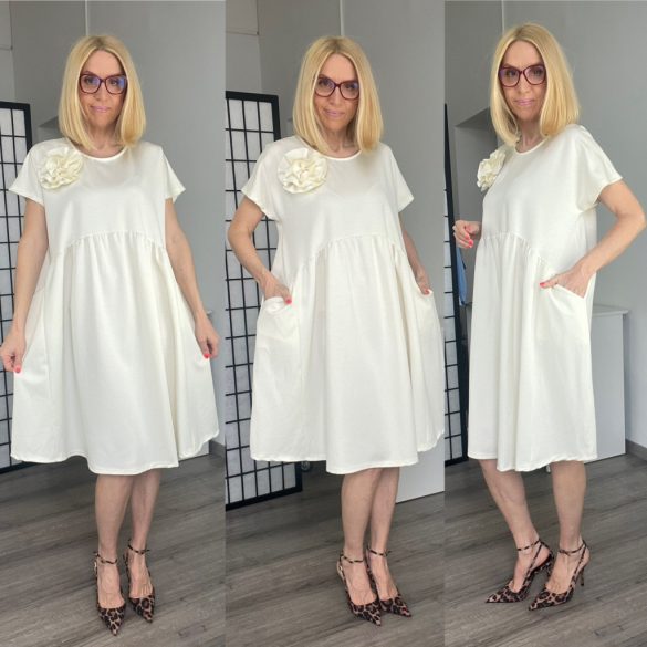 Nicky rózsás rövid ujjú ruha 7510 - bézs