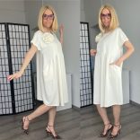 Nicky rózsás rövid ujjú ruha 7510 - bézs