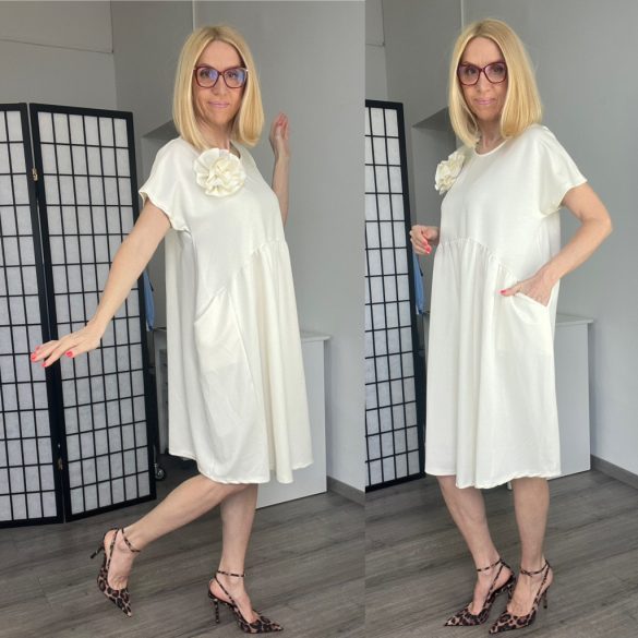 Nicky rózsás rövid ujjú ruha 7510 - bézs