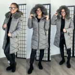 Szingapúr karcsúsított kabát szőrmés kapucnival2528-szürke