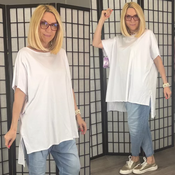 Ellis lézervágott basic pamut tunika24111-fehér