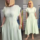 Milana szűkített fazonú, hátul gumis viszkóz ruha 8010 - almazöld