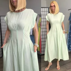   Milana szűkített fazonú, hátul gumis viszkóz ruha 8010 - almazöld