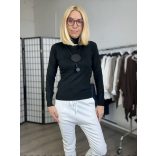 Linda hosszú nyaklánc fa elemekkel, mágneses zárral- fekete