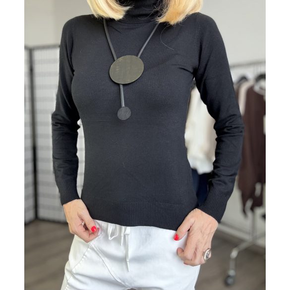 Linda hosszú nyaklánc fa elemekkel, mágneses zárral- fekete