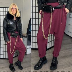 SUN gumis derekú ülepes pamutnadrág 6526 - bordó