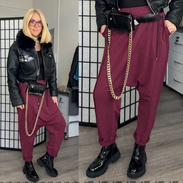 SUN gumis derekú ülepes pamutnadrág 6526 - bordó