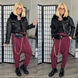 SUN gumis derekú ülepes pamutnadrág 6526 - bordó