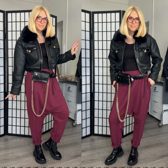 SUN gumis derekú ülepes pamutnadrág 6526 - bordó