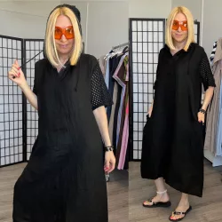 Dangeres kapucnis len ruha 60155-fekete