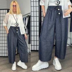   SUN gumis derekú farmerhatású extra ballon nadrág 6610-kék