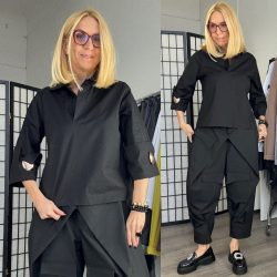 Beauty Woman V nyakú vászon blúz BW055-009-fekete