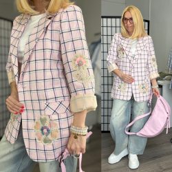 Zeta Otto kockás blézer20010/1-rózsaszín