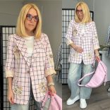 Zeta Otto kockás blézer20010/1-rózsaszín