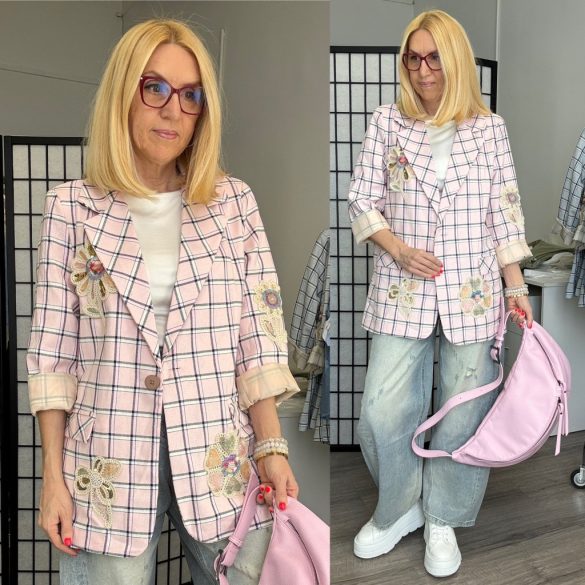 Zeta Otto kockás blézer20010/1-rózsaszín