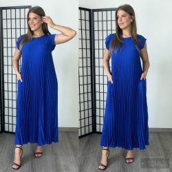 Liqui pliszírozott zsebes maxi ruha -királykék