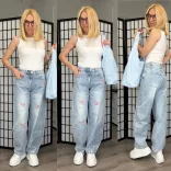 Melly strasszos ballon farmer 5381-világoskék