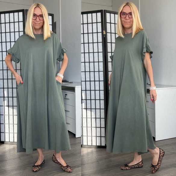Lux Luna fodros ujjú pamut ruha 50704 - khaki