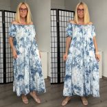 S-Woman batikolt rövid ujjú ruha SW3236 - kék