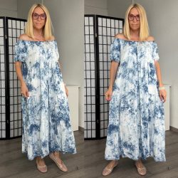 S-Woman batikolt rövid ujjú ruha SW3236 - kék