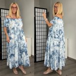 S-Woman batikolt rövid ujjú ruha SW3236 - kék