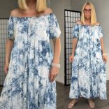 S-Woman batikolt rövid ujjú ruha SW3236 - kék