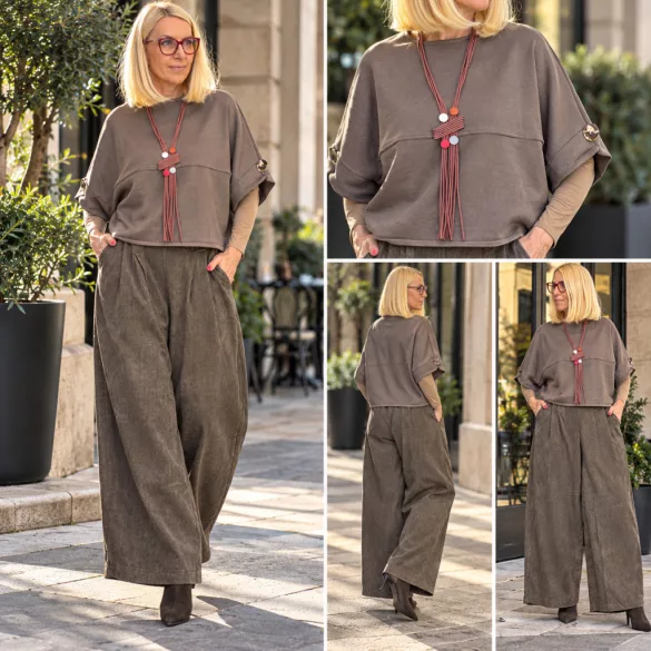 Beauty Woman bőszárú plüss nadrág kötött felsővel BWC96631AB-taupe
