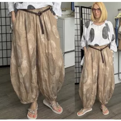   Lux Luna buggyos. mintés len nadrág övvel 52588 - cappuccino