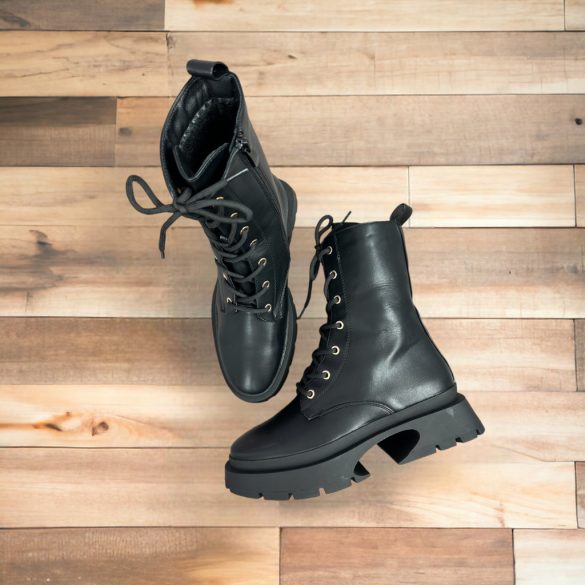 Fűzős műbőr basic bélelt bakancs NS303-fekete