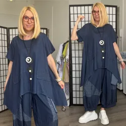 Denisa aszimmetrikus farmer tunika 26128-sötétkék