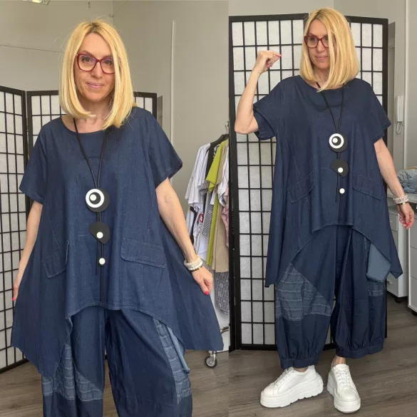 Denisa aszimmetrikus farmer tunika 26128-sötétkék