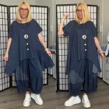 Denisa aszimmetrikus farmer tunika 26128-sötétkék