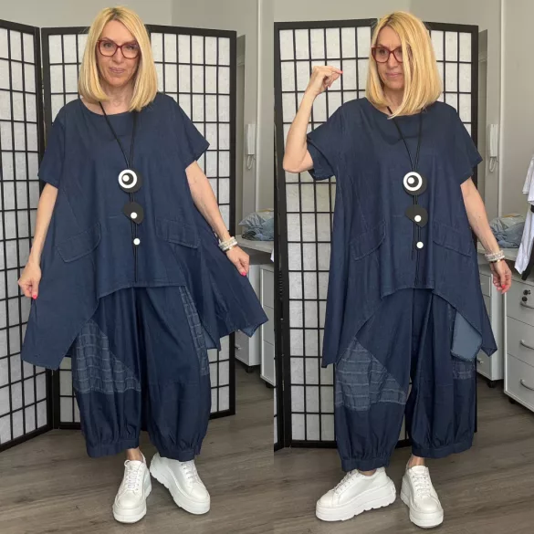 Denisa aszimmetrikus farmer tunika 26128-sötétkék