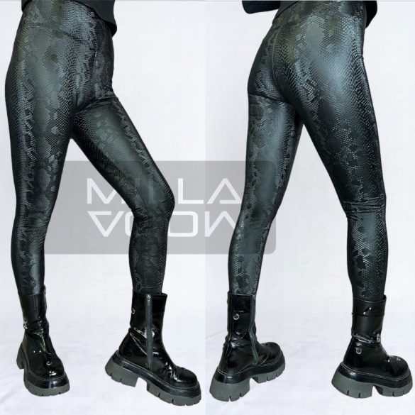 GB elasztikus bőrhatású bélelt piton mintás leggings 3047-fekete