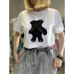 AgapeTeddy mintás pamut póló -fehér