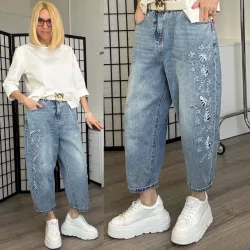 Wendy Trendy hímzett  strasszos farmer 926015- világoskék