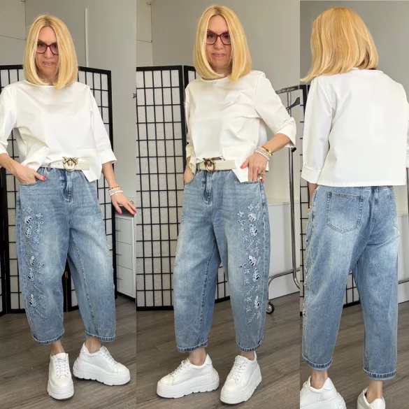 Wendy Trendy hímzett  strasszos farmer 926015- világoskék