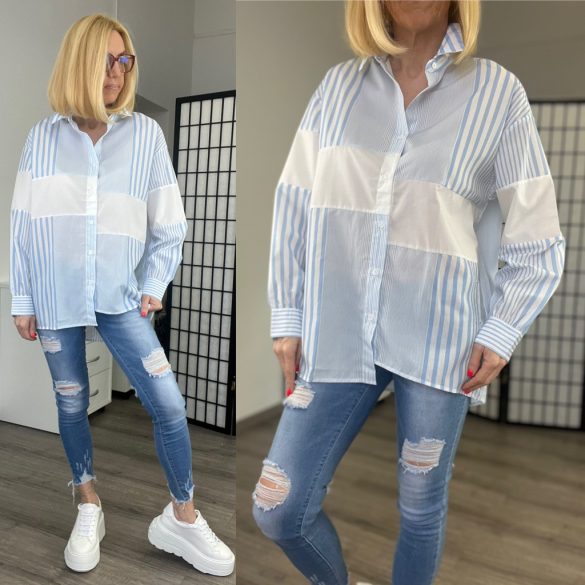 Lamiar csíkos vászon ing33010-világoskék