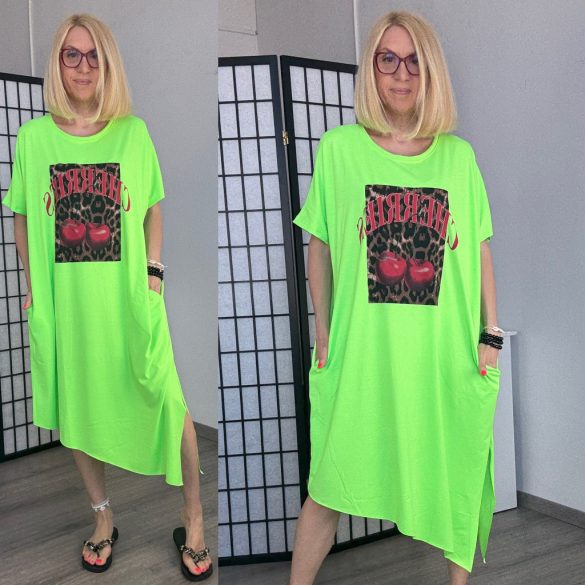 Nikole Cherry rövidujjú  zsebes tunika 585 - neonzöld