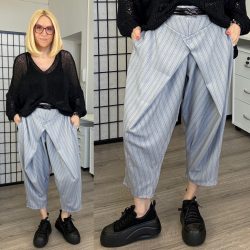 Lux Luna elől átlapolt gombos nadrág övvel 51840-szürke