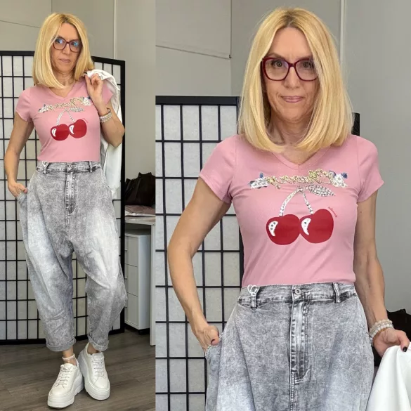 Cherry strasszos pólóZ980-púder